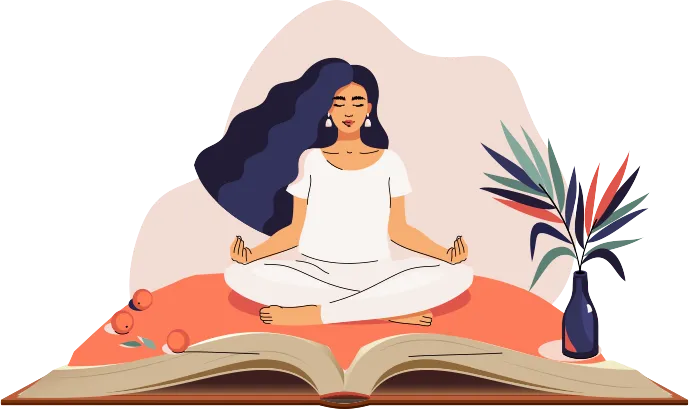 A calm scene rising from an open book