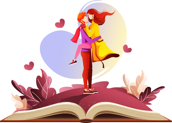 A romance scene rising from an open book