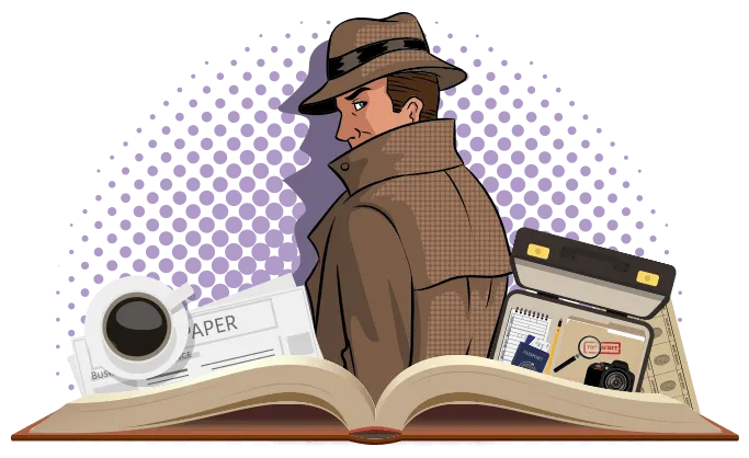 A detective scene rising from an open book
